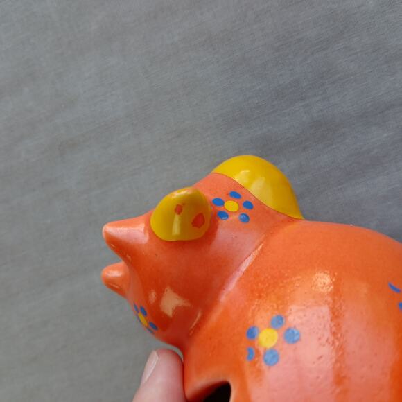Adorable Mini Cow Piggy Bank ceramic orange yellow blue flowers 4"L x 2"W x 3"H - Picture 11 of 12